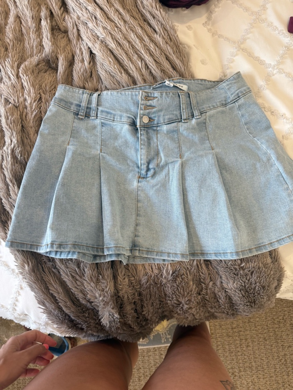 Celebrity Pink Light Blue Denim Pleated Mini Skirt